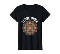 I Love India Mandala Pride Celebration Value Graphic T-Shirt, Women, Black, L