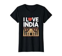 I Love India Taj Mahal Paisley Heritage Pride Value Graphic T-Shirt, Women, Black, XL