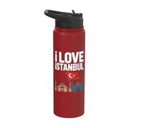 I Love Istanbul Turkish Flag Landmarks Stainless Steel Insulated Water Bottle