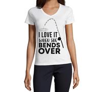 I Love It When She Bends Over Fishing Pole Graphic Women's Cotton V-Neck T-Shirt White XX-Large