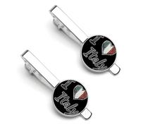 I Love Italy Italian Men's Tie Clips Necktie Bar Pinch Clip Set of 2 Formal Business Wedding Accessories