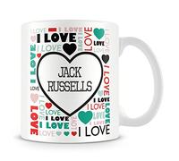I Love Jack Russells Mug (Personalised Mug - Add Photo) Customised Love-Heart Mosaic Design Gift