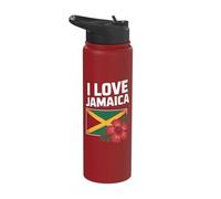 I Love Jamaica Flag Hibiscus Flower Pride Stainless Steel Insulated Water Bottle