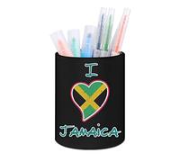 I Love Jamaica Pen Holder for Desk Leather Round Pencil Holder Makeup Brush Pot for Office Pen Storage University