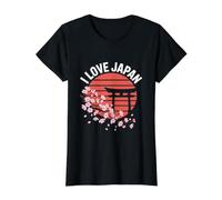 I Love Japan Cherry Blossom Torii Sunset Value Graphic T-Shirt, Women, Black, XL