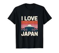 I Love Japan Mount Fuji Cherry Blossoms Retro Value Graphic T-Shirt, Men, Black, L