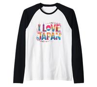 I Love Japan Tokyo Skyline Sakura Mount Fuji Raglan Baseball Tee