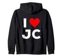 I Love JC Initials First Last Name Personalised Red Heart Zip Hoodie