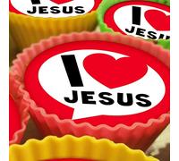 I Love Jesus - 20 x 5cm Edible Cupcake Toppers on Premium Icing