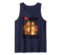I Love Jesus and Bigfoot Funny Beer Drinking Spirituality Tank Top