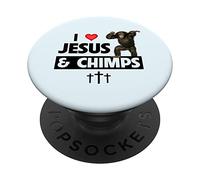 I Love Jesus and Chimps Christian Chimpanzee Monkey Lovers PopSockets Swappable PopGrip