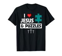 I Love Jesus and Jigsaw Puzzles Fun Game Christian Cross T-Shirt