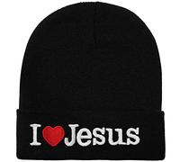 I Love Jesus Beanie Hat Ski Cap All Seasons Embroidered Solid Color, Black, Medium
