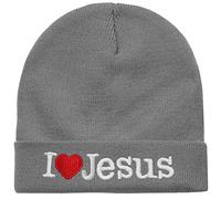 I Love Jesus Beanie Hat Ski Cap All Seasons Embroidered Solid Color, Gray, One Size