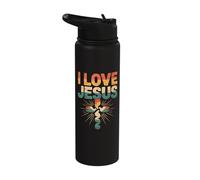 I Love Jesus Cross Retro Vintage Style Stainless Steel Insulated Water Bottle