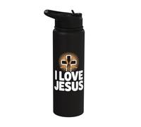 I Love Jesus Cross Wheat Faithful Message Stainless Steel Insulated Water Bottle