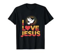 I Love Jesus Dove Sunburst Peaceful Faith Value Graphic T-Shirt, Men, Black, XL