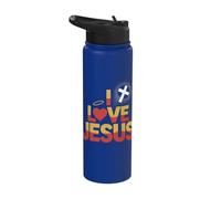 I Love Jesus Heart Cross Religious Design Stainless Steel Insulated Water Bottle