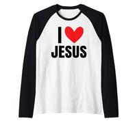 I Love Jesus Name Personalized Men Guy BFF Friend Heart God Raglan Baseball Tee