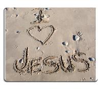 I Love Jesus Written in Sand Mouse Pads Customized Made to Order Support Ready 9 7/8 Inch (250mm) X 7 7/8 Inch (200mm) X 1/16 Inch (2mm) High Quality Eco Friendly Cloth with Neoprene Rubber MSD Mouse Pad Desktop Mousepad Laptop Mousepads Comfortable Computer Mouse Mat Cute Gaming Mouse_pad