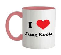 I Love Jung Kook - 11oz - Ceramic Two-Tone Mug for Coffee/Tea - BabyPink/White - One Size