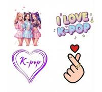 I Love K-Pop UV DTF Cup Wraps Transfer Stickers, Heart Design, 6.35x6.35 cm, Waterproof Decals for Mugs, Water Bottles, Laptops, Pack of 4