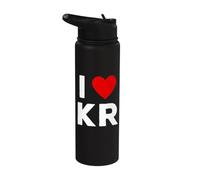 I Love KR Initials First Last Name Personalised Red Heart Stainless Steel Insulated Water Bottle