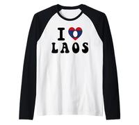 I Love Laos Heart Flag Retro Travel Souvenir Raglan Baseball Tee