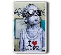 I LOVE LIFE MAGNET,Street art I love life happy Kid,Banksy JUMBO SIZE Magnet