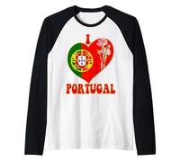I Love Lisbon Portugal Flag Heart Portuguese Mama Papa Uncle Raglan Baseball Tee