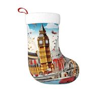 I Love London Christmas Stocking Plush Hanging Decoration with Soft Flannel Cuff, Bag for Fireplace & Tree Decor