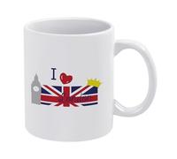 I Love London Coffee Mug White Ceramic 11 Oz Tea Cup with Iconic Big Ben and Crown Graphic for British Souvenir Fans Daily Office and Home Use