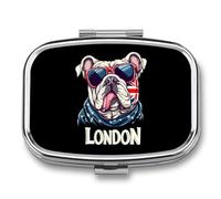 I Love London English Bulldog Eyesglasses Pill Box 2 Compartment Pill Case Decorative Organizer Storage Boxes Holder Cute
