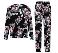 I Love London English Bulldog Eyesglasses Pyjamas Set 2 Pieces Sleepwear Nightwear Long Sleeve Pajama Tops Pants Girls Boys 8-9Y