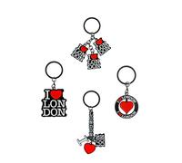 I Love London Keychain Set - Pack of 4 Classic British Souvenir Keyrings | Assorted UK Tourist Gift Collection for Travel, Friends, or Collectors