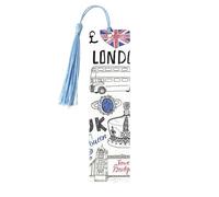 I Love London Print 5pcs Wooden Bookmarks with Tassels, Reading Page Markers Book Marks, Gifts for Men Women