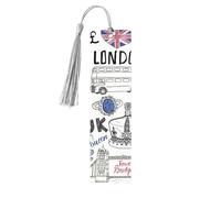 I Love London Print 5pcs Wooden Bookmarks with Tassels, Reading Page Markers Book Marks, Gifts for Men Women