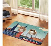 I Love London print Cats Pet Bowl Placemat Pet Feeding Mats for Dogs, Non-Slip PU Leather Tablecloth for Pets