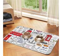 I Love London Print Pet Food Mat Absorbent Non Slip PU Leather Feeding Mat for Dogs Cats Rubber Bottom
