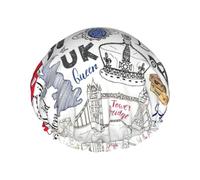 I Love London Print Shower Cap For Women Lightweight Reusable Softdouble Waterproof Layers Leakproof.