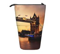 I Love London Print Telescopic Standing Pencil Bag Polyester Pen Holder Stationery Office Organizer Box, Black, One Size, Art Deco