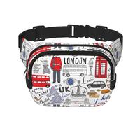 I Love London Print Unisex Square Double Layer Waist Bag Crossbody Fanny Pack Travel Workout Accessory, Black, One Size
