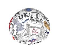 I Love London Shower Cap For Women, Elastic And Reusable,Double Waterproof Layers Bathing Hat