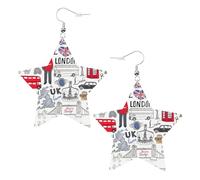 I Love London Statement Earrings for Women, Star Drop Earrings, Elegant Dangle Jewelry for Formal Gatherings