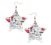 I Love London Statement Earrings for Women, Star Drop Earrings, Elegant Dangle Jewelry for Formal Gatherings