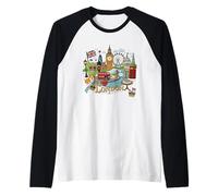 I Love London Whimsical Travel Icons British Charm Souvenir Raglan Baseball Tee