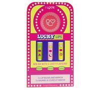 I LOVE Lucky Lips Lip Balm Gift Set 3 Hydrating Lip Balms with Branded Compact Mirror Moisturising Lip Care with Sweet Flavours - Nourishing, Smooth & Glossy Finish - Vegan-Friendly 3x 4g