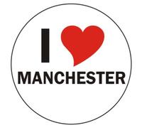 I love Manchester Car Sticker / Decals / Bumper Sticker - 8 cm / 3,14" Diameter round - very nice
