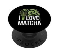 I Love Matcha Whisk Pattern Tea Leaves PopSockets Adhesive PopGrip