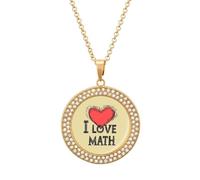 I Love Math Round Pendant Necklace Diamond Edging Brilliant Personalized Jewelry Gifts for Women Golden-style